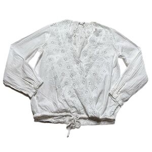 House of Harlow Revolve White Eyelet Cotton Faux Wrap Vneck Top XS